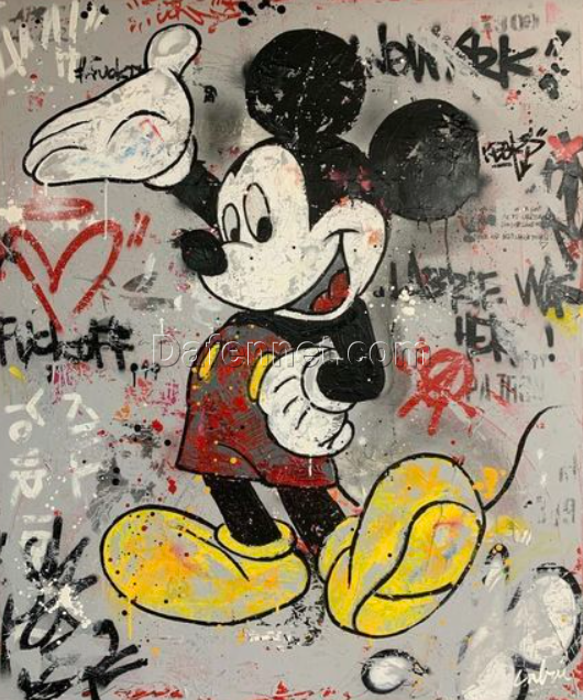 Mickey Mouse Canvas Painting Graffiti Art – Custom Hand-Painted Replica by Dafen Village Oil Painting Studio