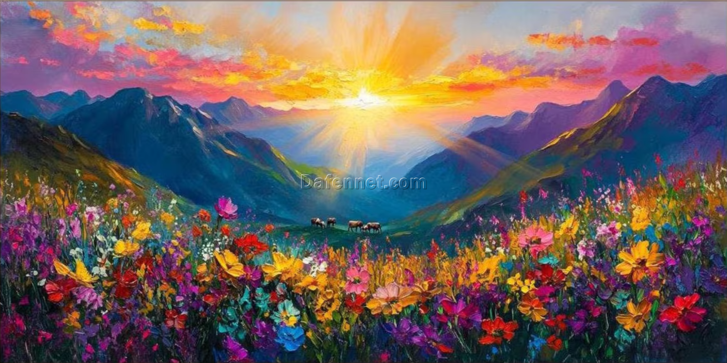 Sunrise in the Valley Oil Painting – Hand-Painted Landscape Wall Art from Dafen Village Studio