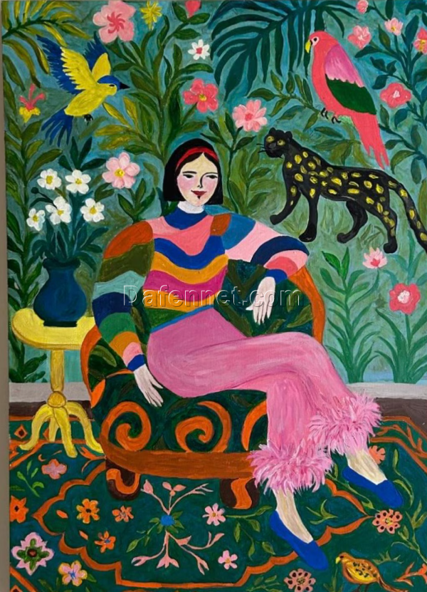 Minimalist Color Interior with Woman – Modern Abstract Oil Painting from Dafen Village Studio