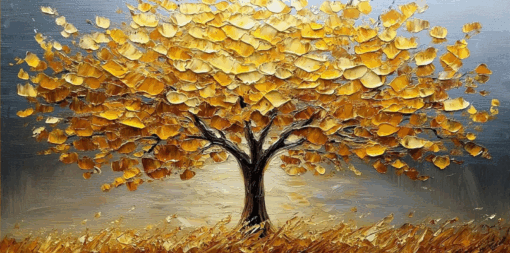 Large Abstract Golden Tree of Life Oil Painting – Feng Shui Wall Art for Home Décor, Hand-Painted in Dafen Village