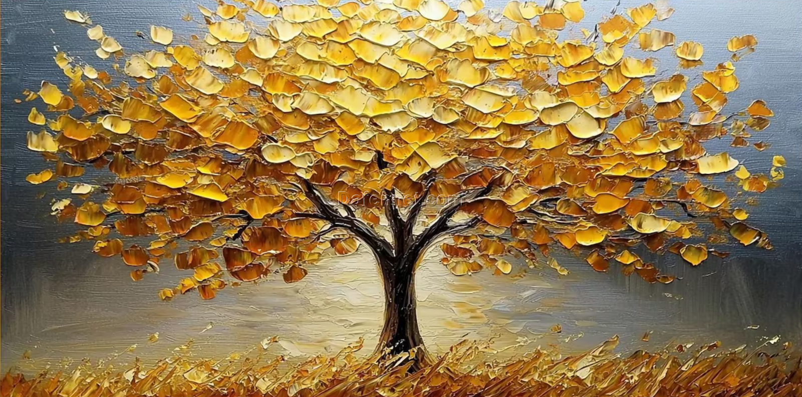 Large Abstract Golden Tree of Life Oil Painting – Feng Shui Wall Art for Home Décor, Hand-Painted in Dafen Village