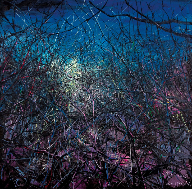 DaFen Oil Painting Studio Hand-Painted Zeng Fanzhi Untitled 07-5 | Abstract Night Scene Contemporary Chinese Art for Wall Decor