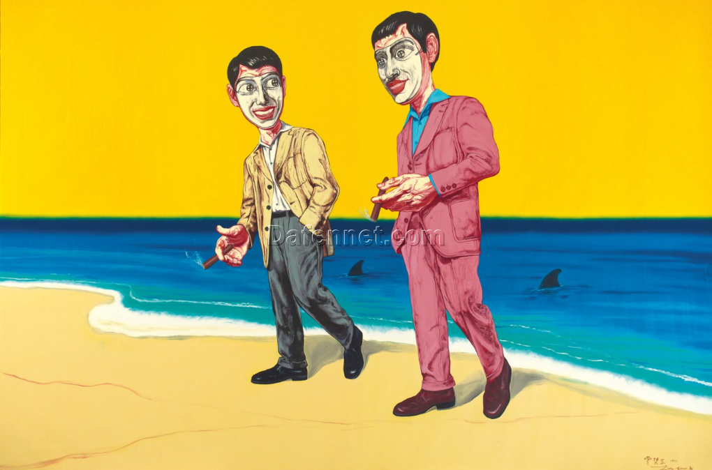 Hand-Painted Replica of Zeng Fanzhi “Mask Series” | Modern Chinese Oil Painting on Canvas
