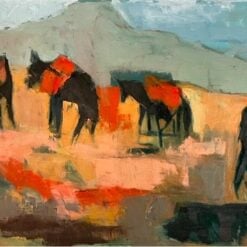 Abstract Oil Painting of Horses in Mountain Landscape | Dafen Village Handmade Canvas Art