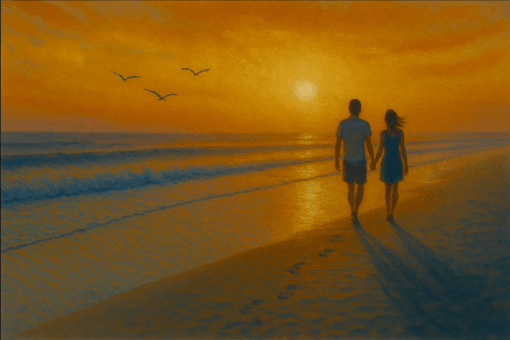 Custom Oil Painting – Romantic Couple by the Sea | Dafen Village Studio Handmade Canvas Wall Art