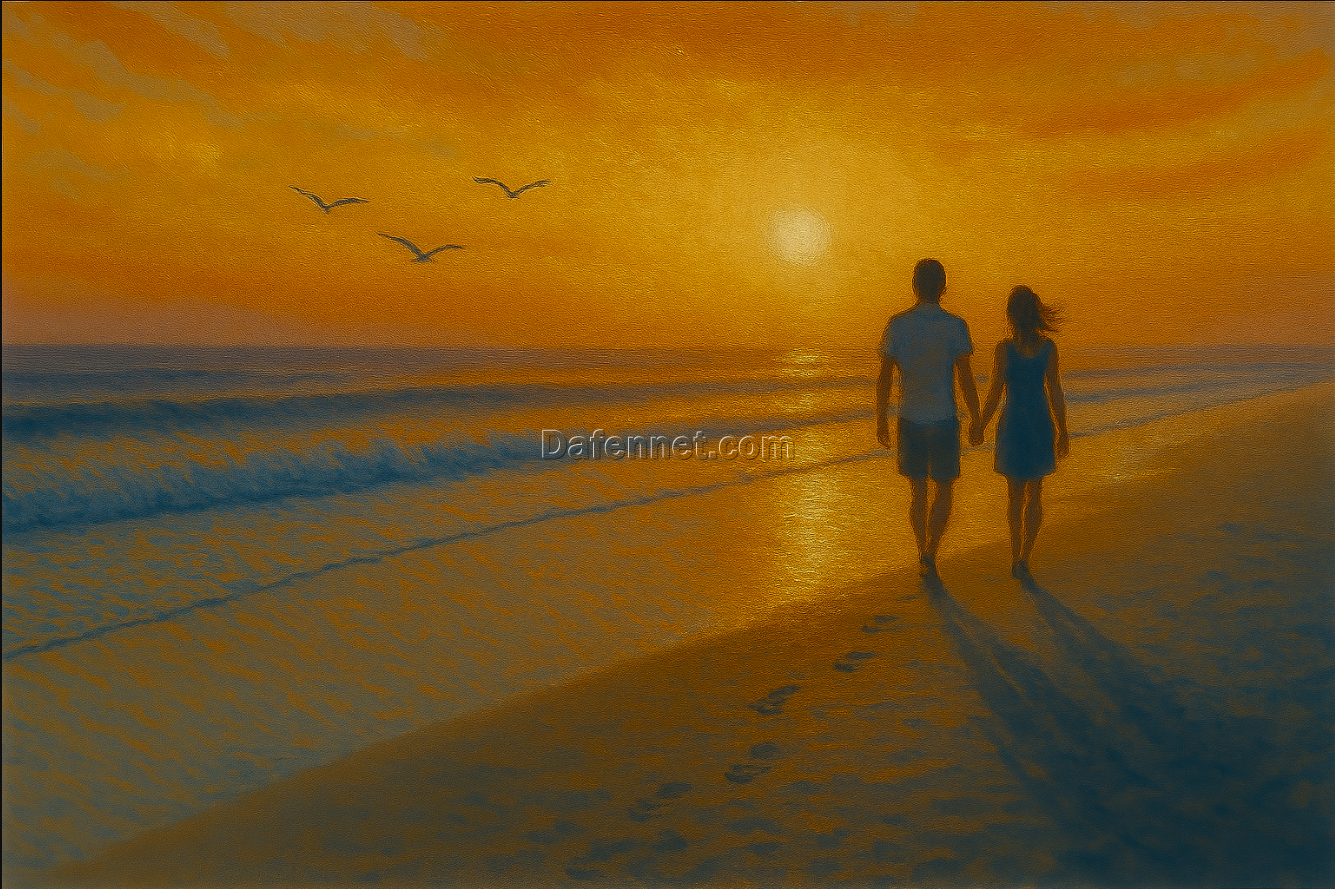 Custom Oil Painting – Romantic Couple by the Sea | Dafen Village Studio Handmade Canvas Wall Art
