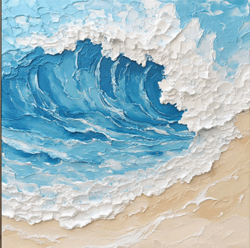 Blue 3D Ocean Wave Oil Painting – Hand-Painted Textured Seascape Wall Art from Dafen Village Studio | Modern Coastal Home Décor