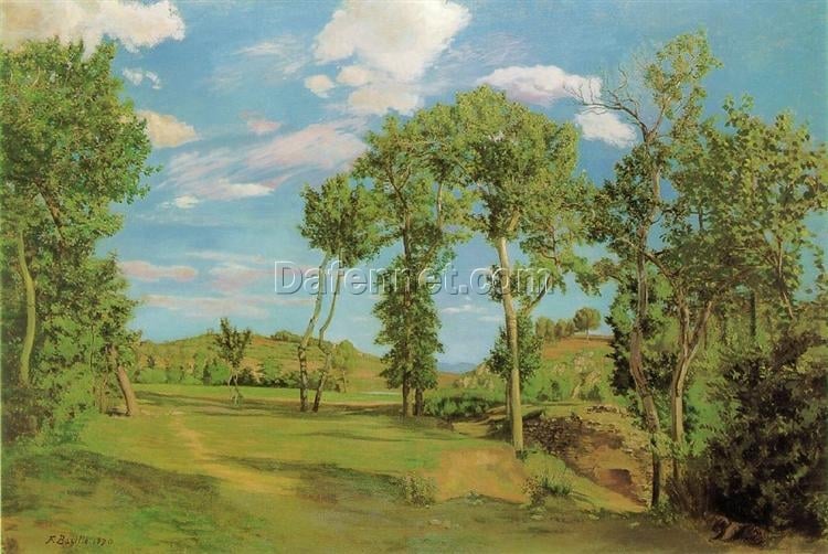 Landscape on the Shore of Lez Oil Painting Reproduction – Frederic Bazille 1870 | Hand-Painted French Impressionist Landscape from Dafen Village Studio