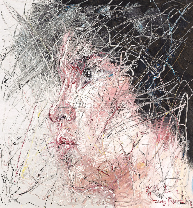 Zeng Fanzhi “Portrait of a Young Man” Oil Painting on Canvas | Contemporary Chinese Expressionist Art