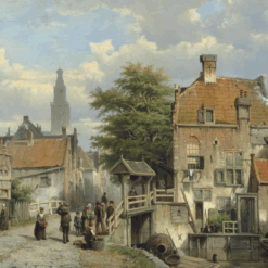 Willem Koekkoek “Figures on a Bridge by a Dutch Canal” | Hand-Painted Oil Painting Reproduction | Dafen Village Studio