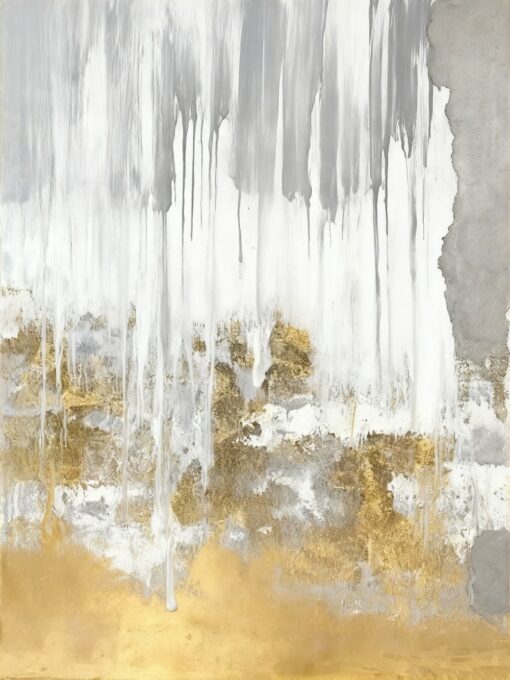 Gold and White Abstract Minimalist Oil Painting – Modern Textured Wall Art | Hand-Painted Canvas