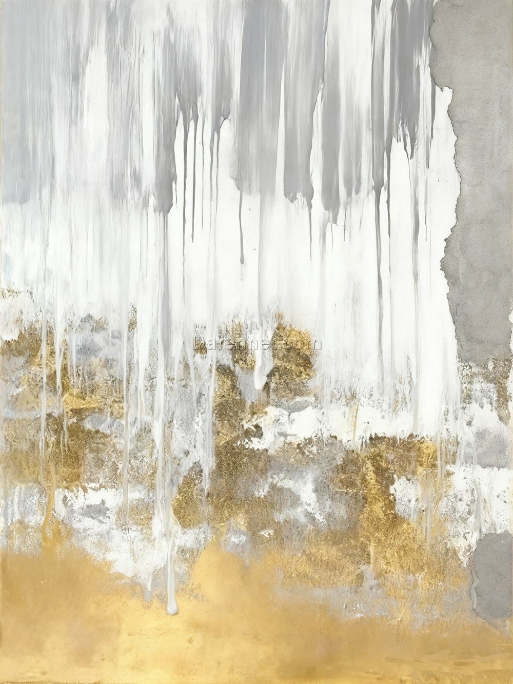 Gold and White Abstract Minimalist Oil Painting – Modern Textured Wall Art | Hand-Painted Canvas