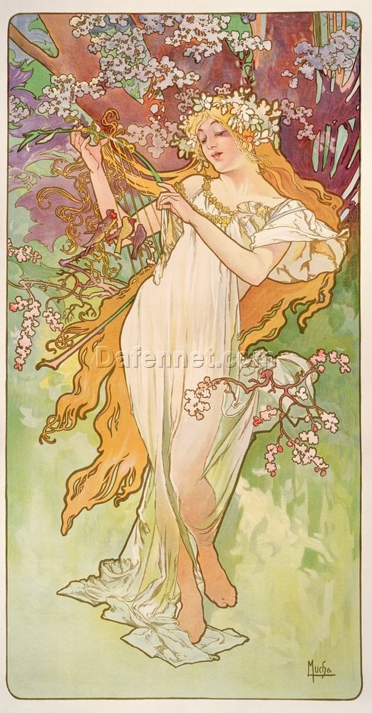 The Seasons: Spring, 1896 – Alphonse Mucha | Hand-Painted Oil on Canvas by Dafen Village Studio
