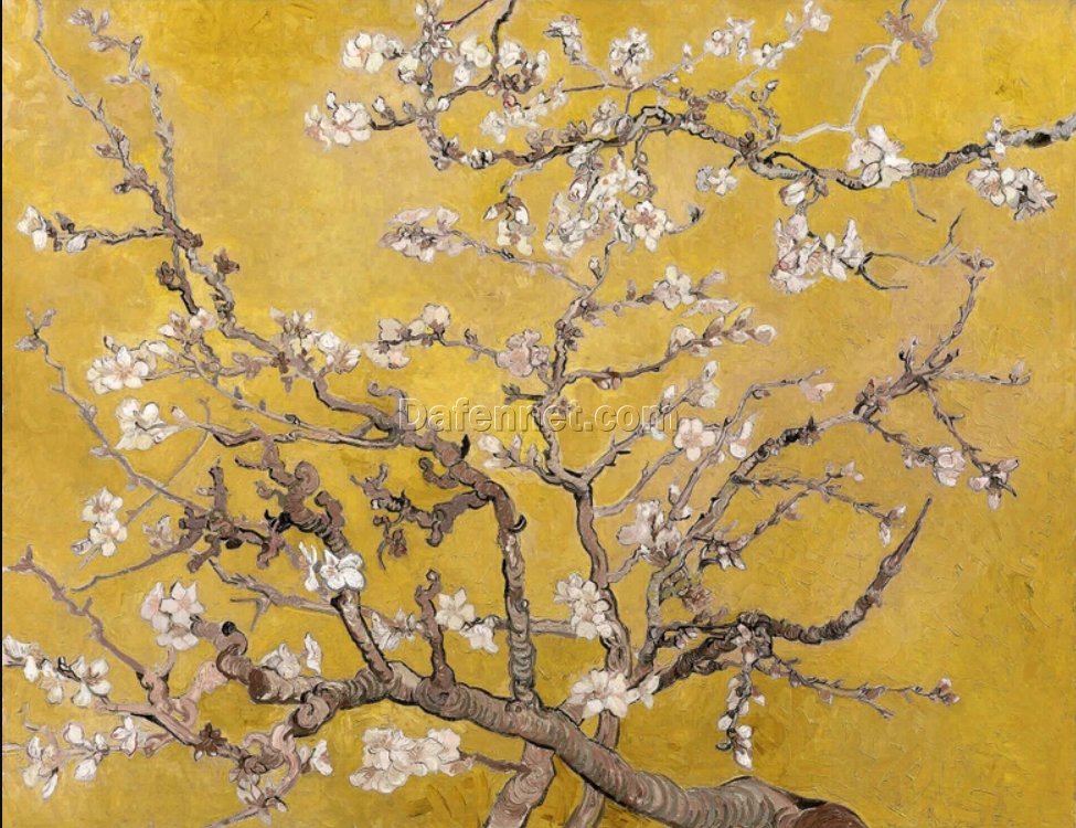Ochre Almond Blossom Oil Painting – Hand-Painted Vincent van Gogh Reproduction on Canvas | Dafen Village Studio