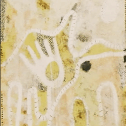 Abstract Hand Motif Painting – Beige and Gold Minimalist Tribal Art, Handcrafted Oil on Canvas by DaFen Village Artists