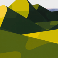 Modern Abstract Mountain Landscape – Geometric Green Hills Oil Painting on Canvas | Minimalist Wall Art from DaFen Village Studio