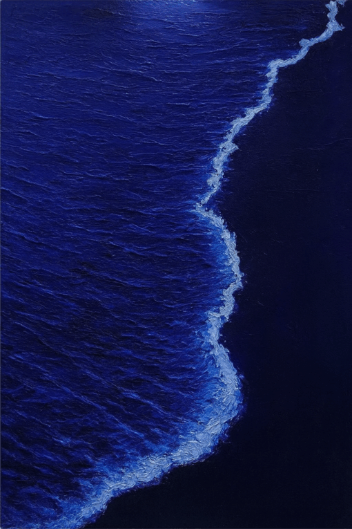 Blue 3D Wave Oil Painting, Handmade in Dafen Village, Modern Coastal Art for Home Decor