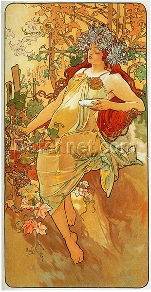 The Autumn (1896) – Alphonse Mucha | Hand-Painted Art Nouveau Oil Painting Reproduction