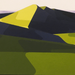 Abstract Geometric Landscape – Minimalist Green Mountains Wall Art, Hand-Painted Oil on Canvas | DaFen Village Artists