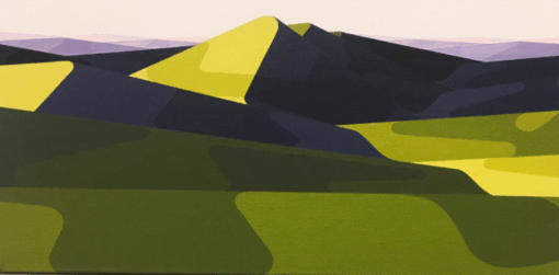 Abstract Geometric Landscape – Minimalist Green Mountains Wall Art, Hand-Painted Oil on Canvas | DaFen Village Artists