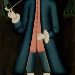 Gentleman with Pipe – Folk Art Style Portrait Painting | Handmade Oil on Wood Panel by Da Fen Village Studio