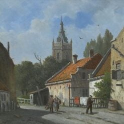 A Sunny Town View in Overschie by Adrianus Eversen (1818–1897) | Hand-Painted Dutch Cityscape Oil Painting | Classic 19th Century Art Reproduction by Dafen Village Studio