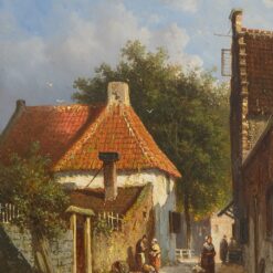 A Sunlit Street in Amsterdam, 19th Century Cityscape by Adrianus Eversen – Hand-Painted Oil Reproduction | DaFen Village Studio