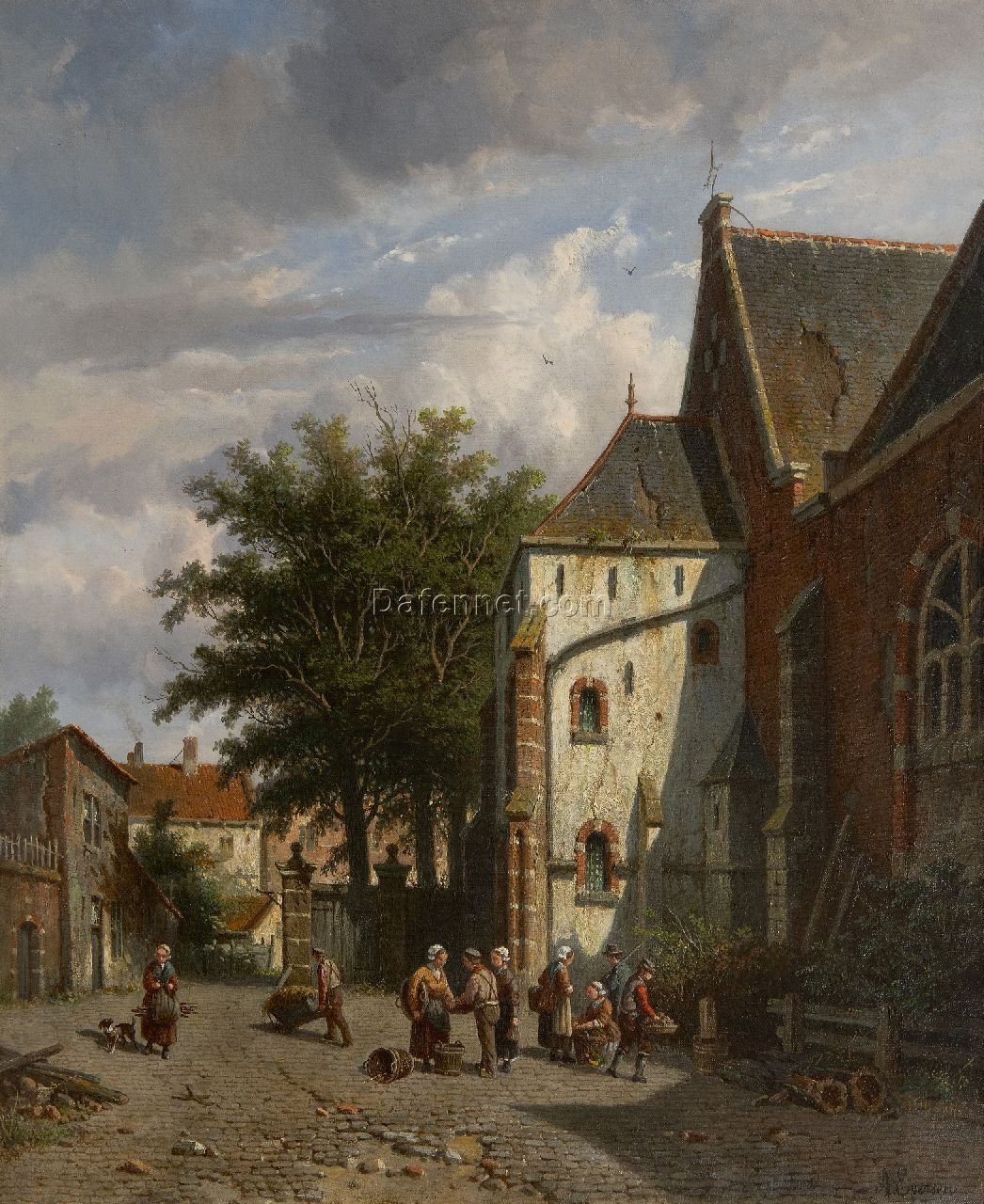 Adrianus Eversen (1818-1897) Handmade Oil Painting – Behind the Westerkerk in Enkhuizen | Dafen Village Replica