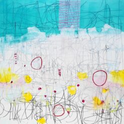 Dafen Village Hand-Painted Abstract Watercolor Cityscape Painting – Turquoise & Yellow Urban Skyline Wall Art for Modern Living Rooms