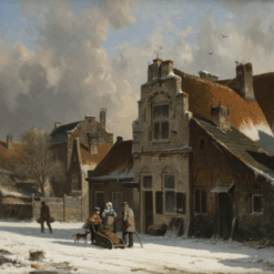 “Begegnung auf der winterlichen Straße” by Adrianus Eversen – Hand-Painted Oil Painting | Classic 19th Century Dutch Winter Street Scene | Dafen Village Studio