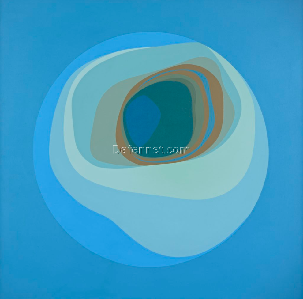 🌎 The Blue Planet – Helen Lundeberg | Hand-Painted Oil Reproduction | Modern Geometric Abstract Art