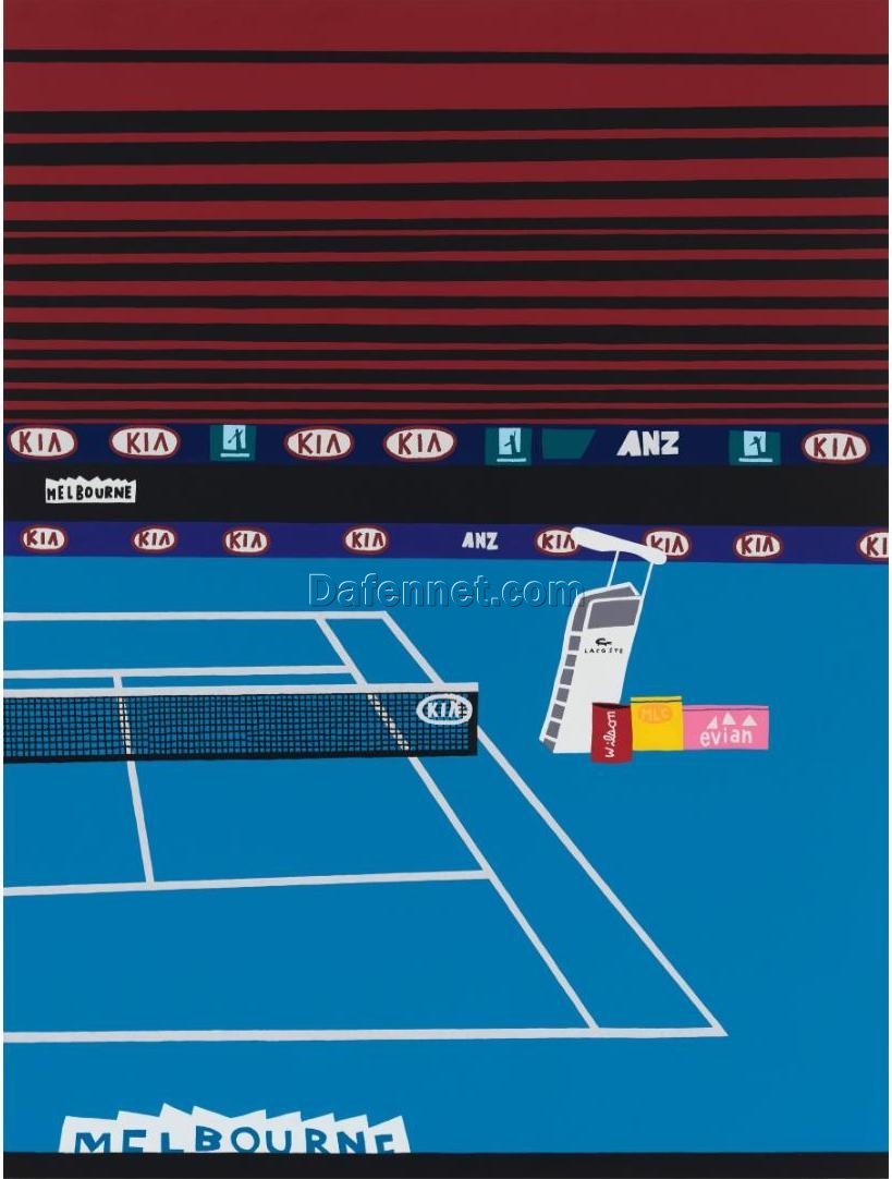 Dafen Village Hand-Painted Melbourne Open Tennis Court Retro Pop Art Oil Painting – Sports Branding Wall Art for Tennis Fans & Modern Decor