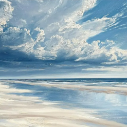 Large Abstract 3D Beach Oil Painting on Canvas - Original Blue Sky Textured Ocean Wall Art - Handmade Modern Boho Landscape for Living Room, Bedroom Office Wall Decor (Custom Sizes)