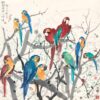 Wu Guanzhong "Parrot" Art Reproduction | Hand-Painted Modern Chinese Ink Style Oil Painting | Vibrant Bird Wall Decor 1 Wu Guanzhong Parrot Painting - Hand-painted Modern Chinese Ink Style Oil Reproduction