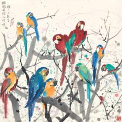 Wu Guanzhong Parrot Painting - Hand-painted Modern Chinese Ink Style Oil Reproduction