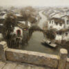 Traditional Chinese Water Town Oil Painting - "Misty Morning in Jiangnan" - Hand-Painted Canvas Art with Ancient Stone Bridge & Canal 2 Chinese water town painting