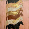 Contemporary Gold Leaf Horse Oil Painting - Textured Equestrian Art on Pink Canvas