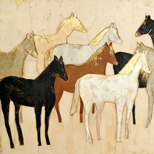 Contemporary Equestrian Wall Art – 100% Hand-Painted Gold Foil Horse Painting on Canvas