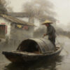 Vintage Chinese Water Town Oil Painting - "Misty Memories of Jiangnan" - Hand-Painted Canvas Art with Boatman & Ancient Stone Bridge 1 Vintage Chinese Water Town Oil Painting - "Misty Memories of Jiangnan" - Hand-Painted Canvas Art with Boatman & Ancient Stone Bridge oil painting by Dafen Oil Painting Village Studio