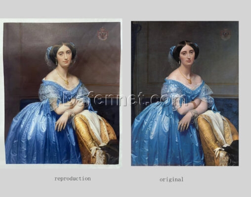 19th century French aristocratic portrait blue dress oil painting