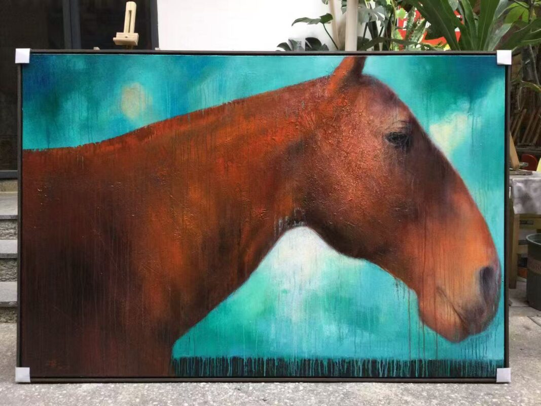 Bespoke, Bold, and Beyond Chic: Why I’m Trading Prints for Hand-Painted Masterpieces from Dafen Village 2 Modern Red Horse Oil Painting - "Crimson Spirit" - Original Heavy Impasto Animal Wall Art