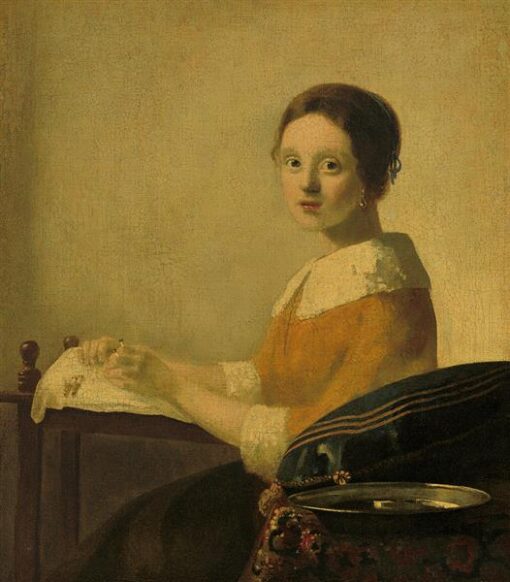 Hand-Painted Oil on Linen – The Lacemaker (c. 1669) Historical Art Reproduction
