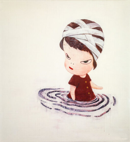 Yoshitomo Nara Style Oil Painting – “Little Girl with Bandages” – Hand-Painted Modern Pop Art Reproduction