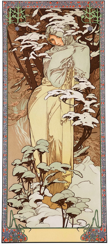 Alphonse Mucha “Winter” (1897) – Hand Painted Oil Painting Reproduction | Art Nouveau Wall Art