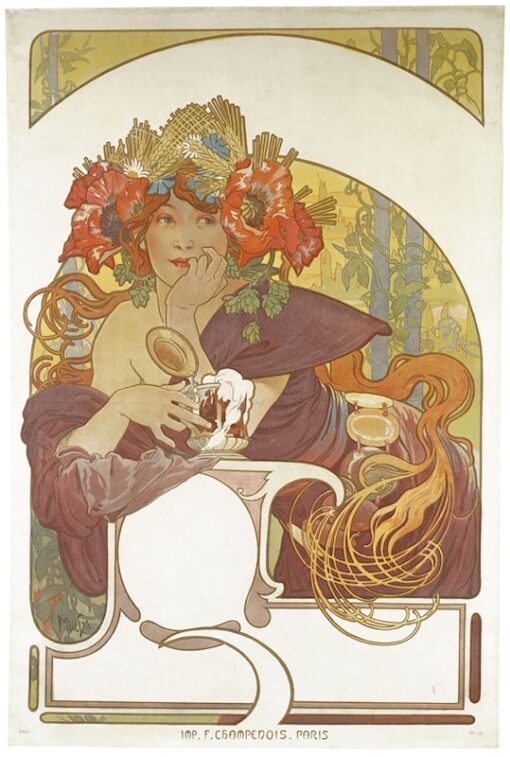 Alphonse Mucha “Bières de la Meuse” (1897) - Pintura al óleo pintada a mano | Art Nouveau Wall Art