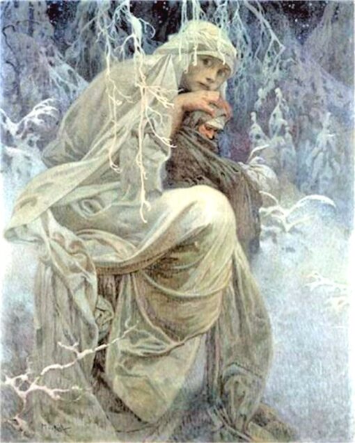 Alphonse Mucha “A Winter Tale” (1902) – Hand Painted Oil Painting Reproduction | Art Nouveau Wall Art