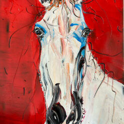 Abstract white horse wall art red background canvas print