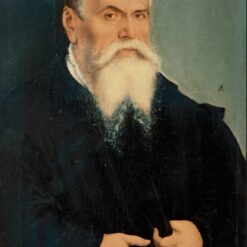 Lucas Cranach the Elder style portrait oil painting of an older man with a long white beard, Renaissance museum-quality canvas art