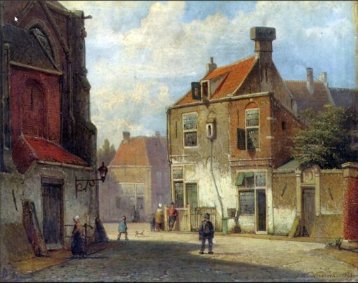 Willem Koekkoek: Figures in a Dutch Street | Museum-Quality Hand-Painted Oil Reproduction
