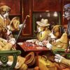 His Station and Four Aces 1903 Dogs Playing Poker hand painted oil painting